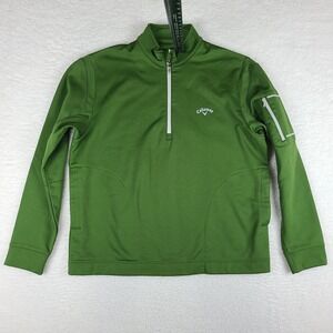 Callaway Sweater Mens Medium Green Quarter Zip Performance Tech Golf Side Pocket